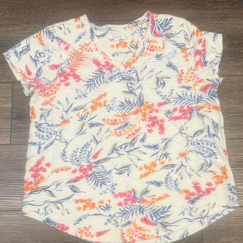 Chicos size 2 women’s top- Orange, Pink, Blue floral